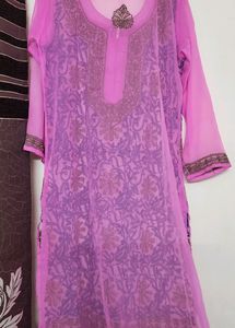 Pink Colour Chikankari Kurti