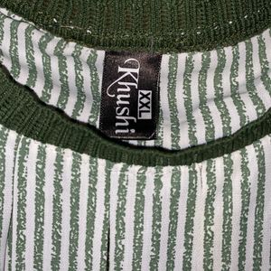 Green Striped Sleeveless Tunic Top