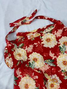 Red Floral Print Ruffle skirt