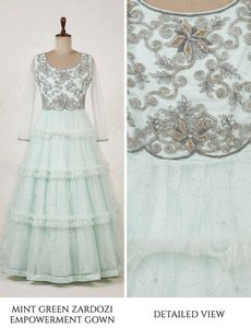 Stunning Mint Green Zardozi Gown with Dupatta