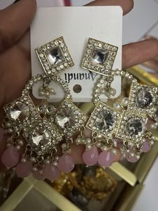 Stunning Pink &amp; Crystal Drop Earrings
