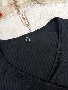 Ribbed Black Wrap Crop Top