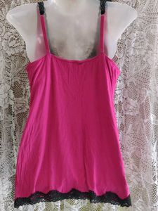 Pink Camisole with Black Lace Trim