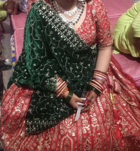 Red &amp; Gold Embroidered Lehenga