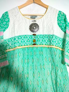 ZURII Light Green And White Anarkali (Women's)