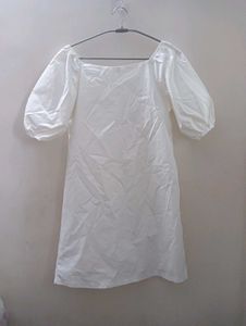 White Puff Sleeve Square Neck Dress