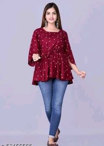 Maroon Polka Dot Bell Sleeve Top