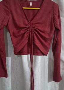 Burgundy Long Sleeve Crop Top