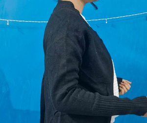 Chic Navy Knit Cardigan with Eiffel Tower Top