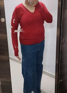 Cozy Red V-Neck Sweater