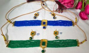 Combo Stunning Blue &amp; Green Beaded Choker Necklace