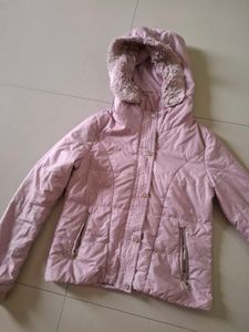 beautiful pink Puffer Jacket with Fur Hood