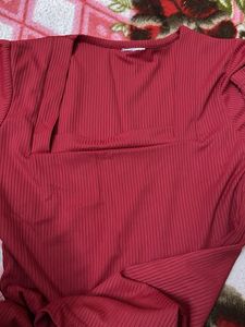 Ribbed Maroon Casual Top