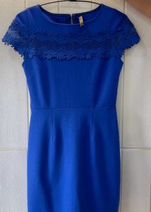 Blue Lace Detail Cap Sleeve Dress