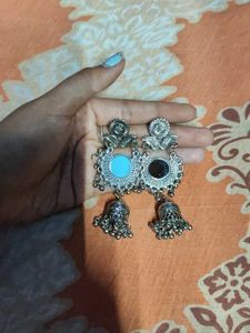Oxidized Mirror Jhumka Earrings