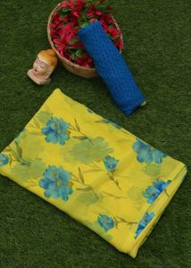 Floral saree lemon yellow colour
