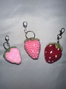 Crocheted Strawberry Keychains