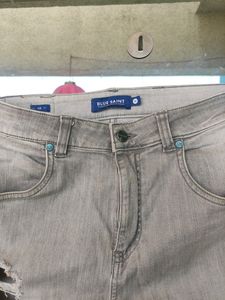 Blue Saint Highly Distressed Jeans In Grey