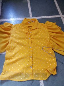 Yellow Polka Dot Puff Sleeve Blouse