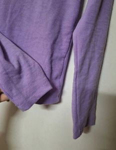 Lilac ribbed turtleneck full sleeves top