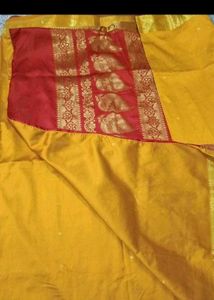 Vibrant Yellow &amp; Red Silk Saree