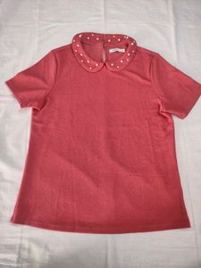 Pearl Embellished Peter Pan Collar Top