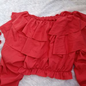 Chic Red Half Shoulder Top
