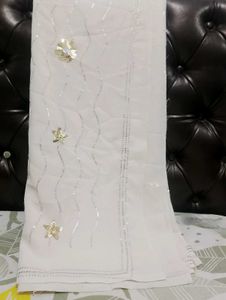 Elegant White Sequined Saree