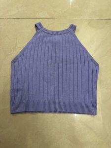 Purple Ribbed Knit Halter Top