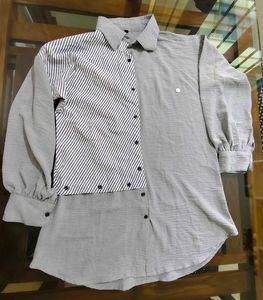 Stylish Striped &amp; Solid Color Block Shirt