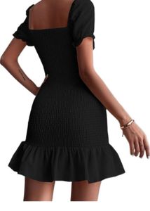Black Off-Shoulder Smocked Mini Dress