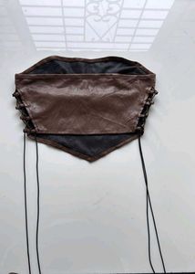 y2k Brown Faux Leather Corset Top