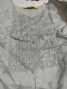 Elegant Grey Kurta with Mirror Work