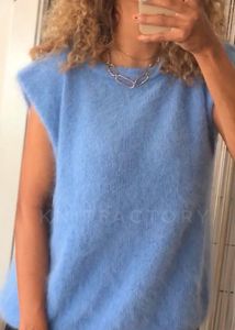 Fuzzy Back cutout Blue Sleeveless Top