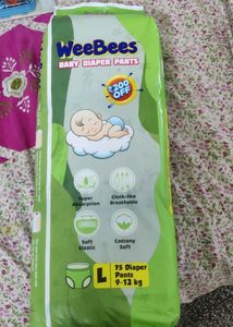 WEEBEES BABY DIAPER PANT STYLE LARGE SIZE 75 UNIT PACK