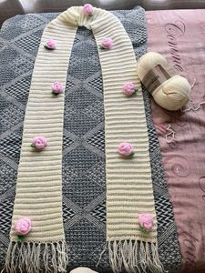 Handmade Crochet Scarf with Pink Roses
