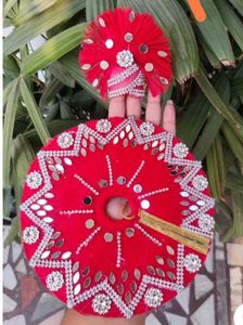 Red mirror work dress ladoo gopal