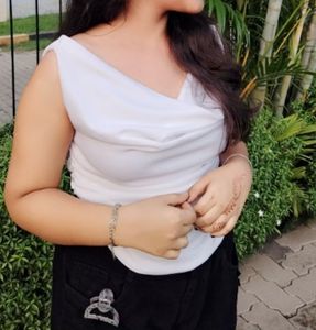 White Cowl Neck Tank Top