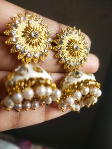 Beautiful Gold And White Jhumkas