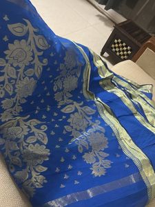Royal Blue Saree with Silver Border