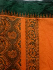 Orange Printed Cotton Saree