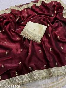 Elegant maroon  Saree with cream blouse