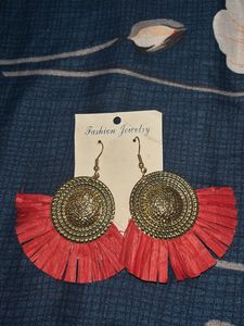Red Tassel Statement Earrings