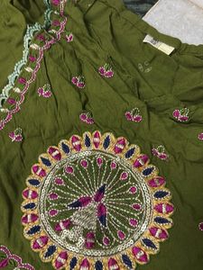 Olive Green Embroidered Kurta Set