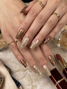 Elegant Gold Ombre Coffin Nails