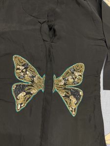 Elegant Black Kurta with Butterfly Embellishment