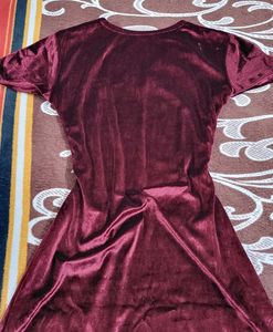 Burgundy Velvet Dress - Floral Detail