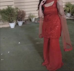 Red Sequin Kurta Set