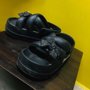 Black Platform Slides with Embellishments