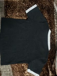 Chic Black T-Shirt with White Trim & Embellishment